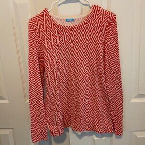 J. McLaughlin Red and White Geometric Print Pullover Top size M